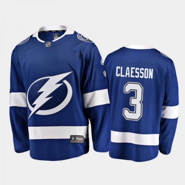 Men's Tampa Bay Lightning Fredrik Claesson #3 Home Blue 2021 Jersey
