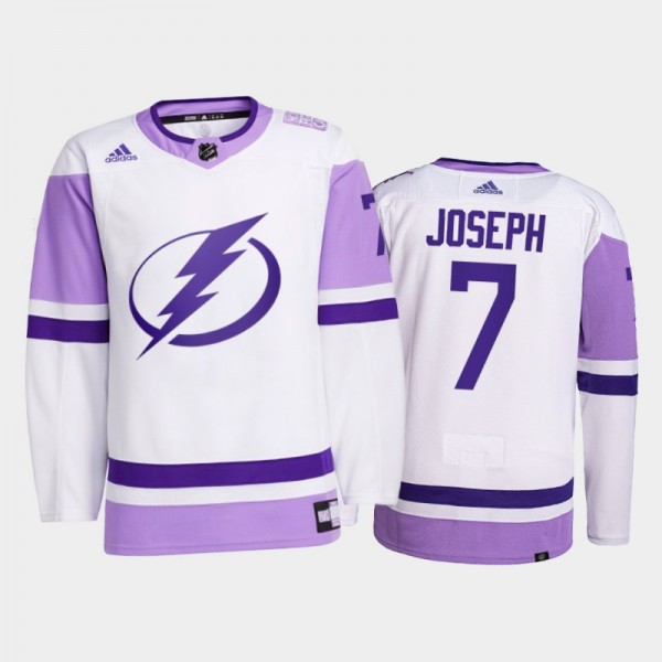 Tampa Bay Lightning 2021 HockeyFightsCancer Mathieu Joseph White #7 Primegreen Jersey