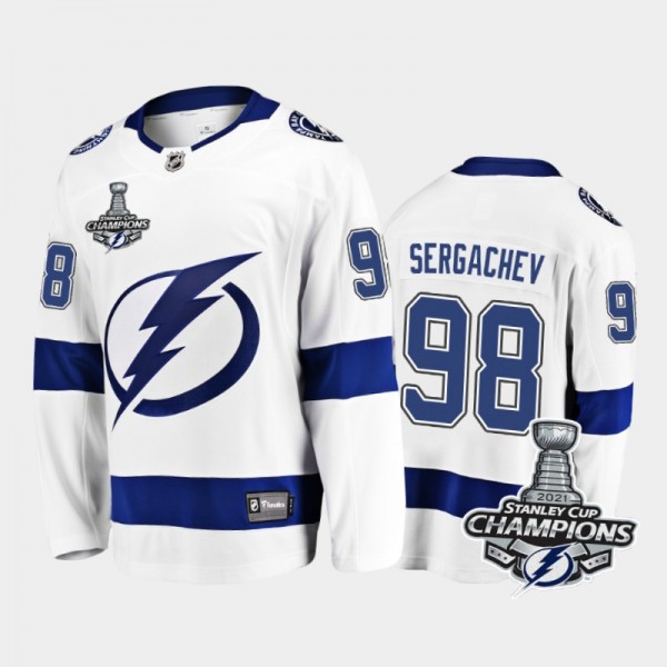 Tampa Bay Lightning #98 Mikhail Sergachev 2021 Stanley Cup Champions White Away Jersey