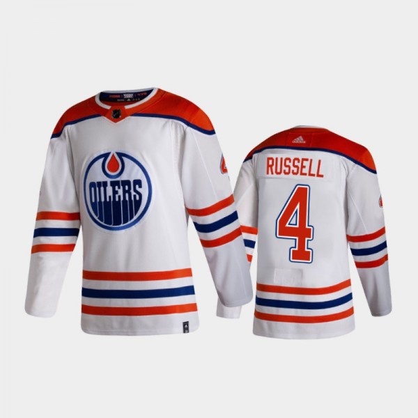 Men's Edmonton Oilers Kris Russell #4 Reverse Retro 2020-21 White Authentic Jersey