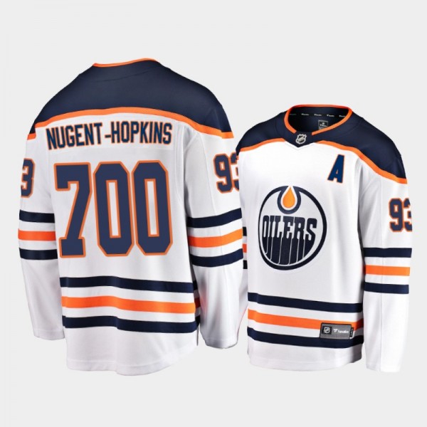 Oilers Ryan Nugent-Hopkins #93 700 Career Games White Special Edition Jersey