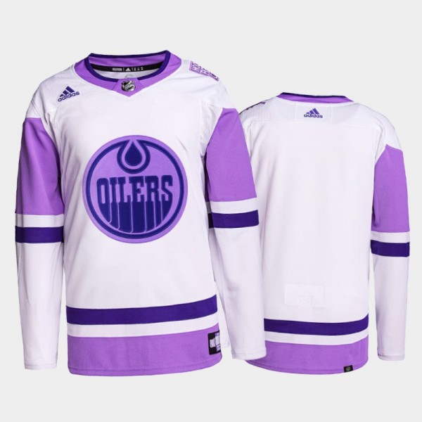 Edmonton Oilers HockeyFightsCancer White Purple Pr...