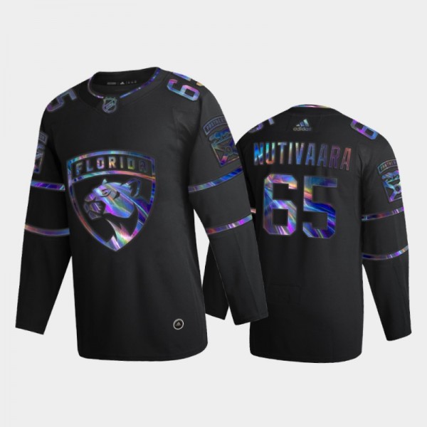 Men's Florida Panthers Markus Nutivaara #65 Iridescent Holographic Black Authentic Jersey