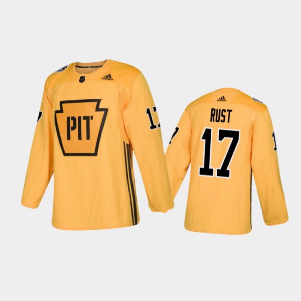 Men's Pittsburgh Penguins Bryan Rust #17 Practice Gold Authentic Jersey