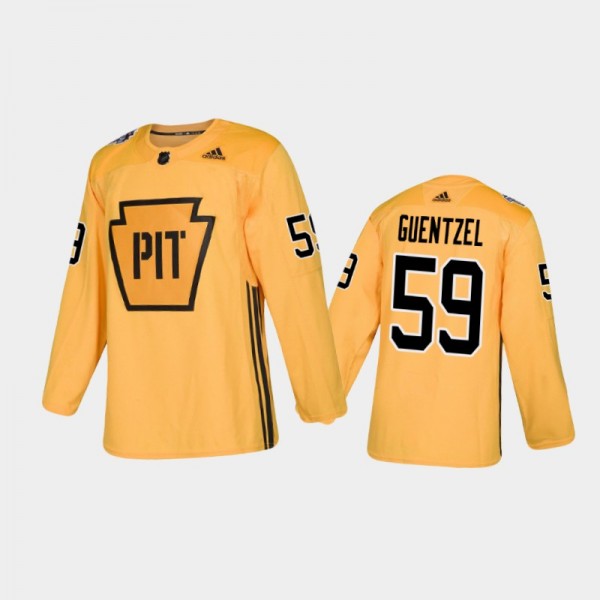 Men's Pittsburgh Penguins Jake Guentzel #59 Practice Gold Authentic Jersey