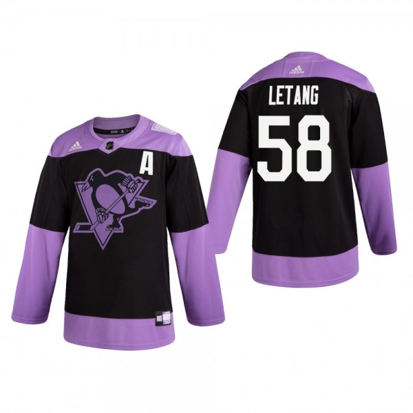 Kris Letang #58 Pittsburgh Penguins 2019 Hockey Fights Cancer Black Practice Jersey