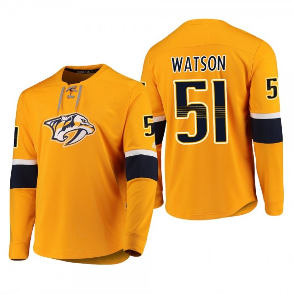 Predators Austin Watson #51 Adidas Platinum Long Sleeve 2018-19 Cheap Jersey T-Shirt Yellow
