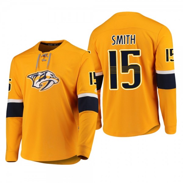 Predators Craig Smith #15 Adidas Platinum Long Sleeve 2018-19 Cheap Jersey T-Shirt Yellow