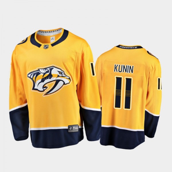 Nashville Predators Luke Kunin #11 Home Yellow 2020-21 Breakaway Player Jersey