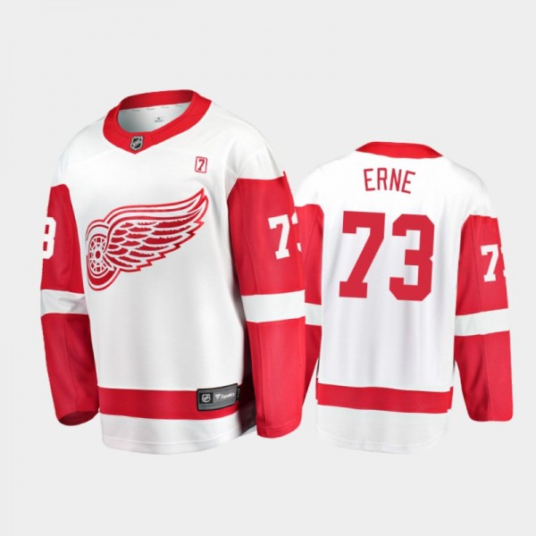 Red Wings Adam Erne #73 Away 2021 White Player Jer...