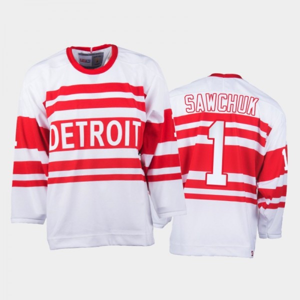Detroit Red Wings Terry Sawchuk #1 Heritage White Replica Throwback Jersey