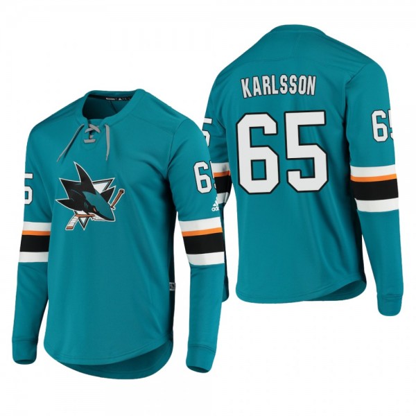 Sharks Erik Karlsson #65 Adidas Platinum Long Sleeve 2018-19 Cheap Jersey T-Shirt Teal
