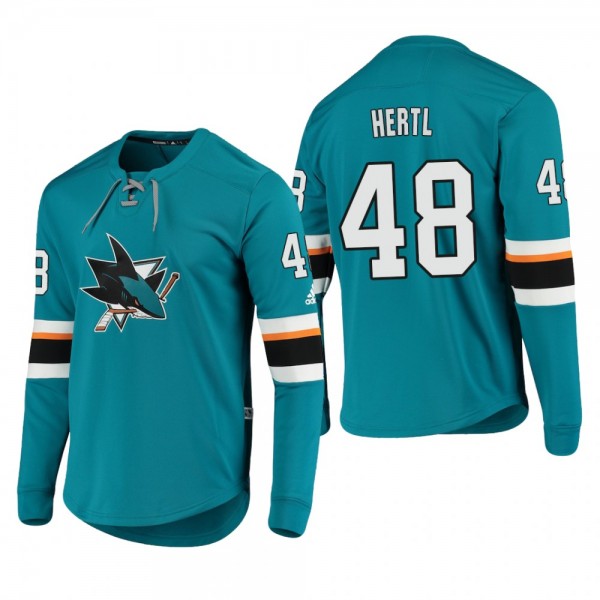 Sharks Tomas Hertl #48 Platinum Long Sleeve 2018-19 Cheap Jersey T-Shirt Teal