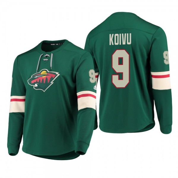 Wild Mikko Koivu #9 Platinum Long Sleeve 2018-19 Cheap Jersey T-Shirt Green