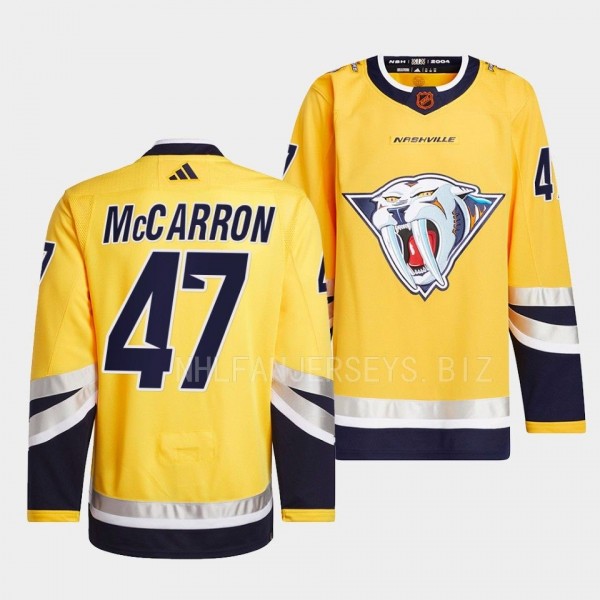Michael McCarron Nashville Predators 2022 Reverse Retro 2.0 Yellow #47 Authentic Primegreen Jersey Men's