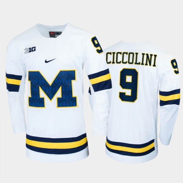 Men Michigan Wolverines Eric Ciccolini #9 College Hockey White Replica Jersey