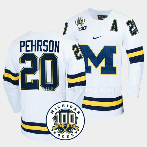 Michigan Wolverines Keaton Pehrson 100th Anniversary White Hockey Jersey