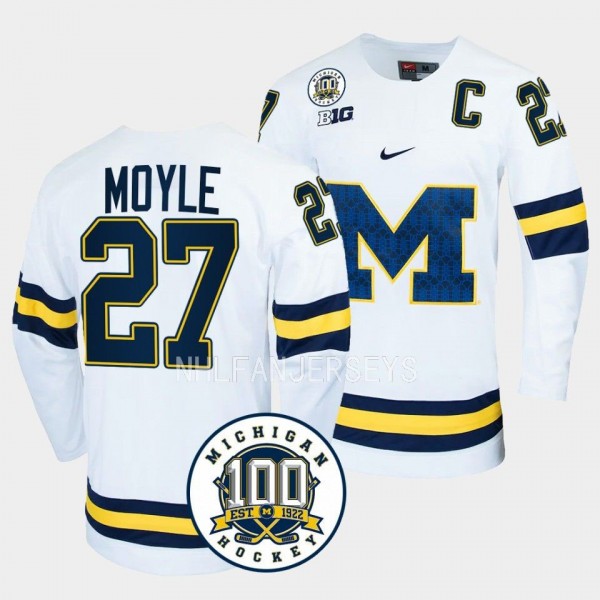Michigan Wolverines Nolan Moyle 100th Anniversary White Hockey Jersey