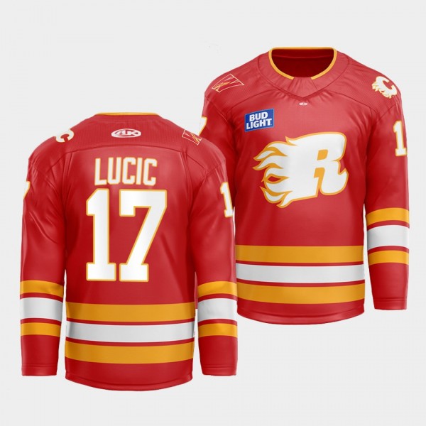 Flames X Rush X CGY Wranglers Milan Lucic Calgary Flames Warmup #17 Red Jersey