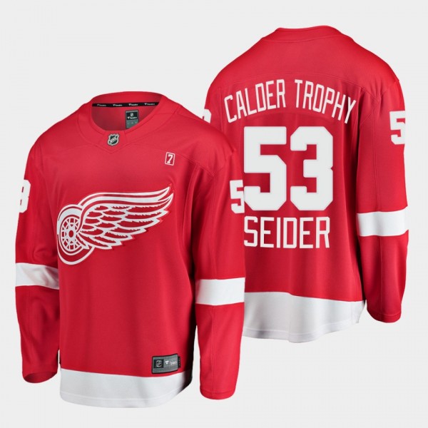 Moritz Seider Calder Trophy Red Wings #53 Red Jers...