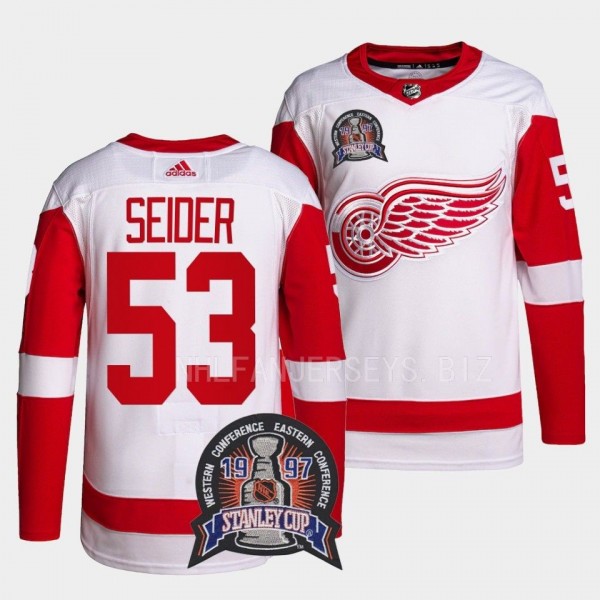 Detroit Red Wings 25th Anniversary Moritz Seider #53 Red Authentic Pro Jersey Men's