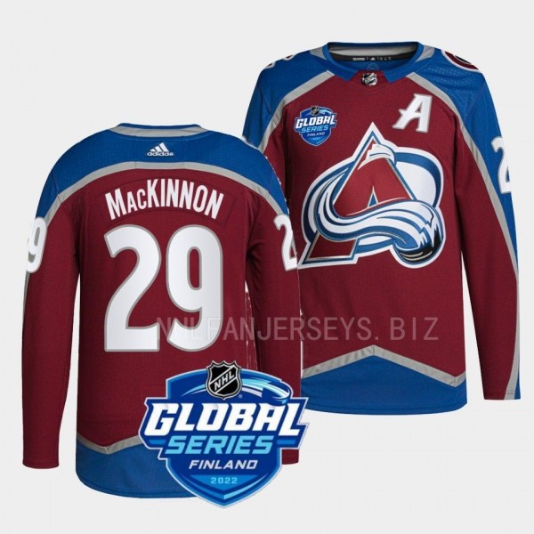 Colorado Avalanche 2022 NHL Global Series Nathan MacKinnon #29 Burgundy Authentic Jersey Men's