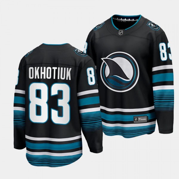 San Jose Sharks Nikita Okhotiuk 2023-24 Cali Fin 3rd Alternate Black Breakaway Player Jersey Men's