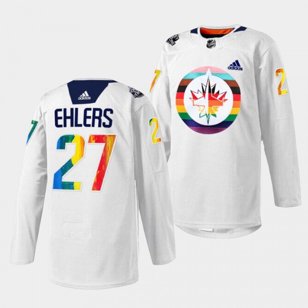 Winnipeg Jets 2023 Pride Night Nikolaj Ehlers #27 White HockeyIsForEveryone Jersey Men's