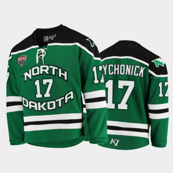 North Dakota Fighting Hawks Jonny Tychonick #17 Replica Green College Hockey Jersey
