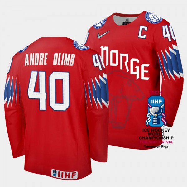 Norway #40 Ken Andre Olimb 2023 IIHF World Championship Away Jersey Red