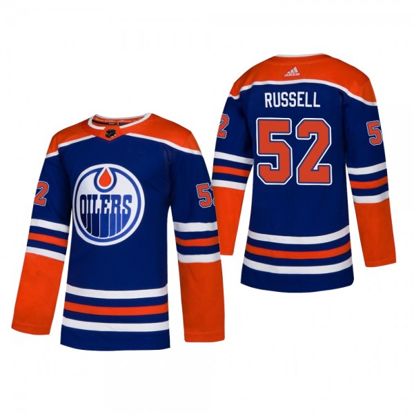 Men's Edmonton Oilers Patrick Russell #52 2019 Alternate Reasonable Adidas Authentic Jersey - Royal