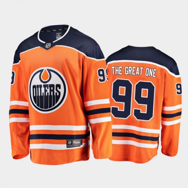 Edmonton Oilers Wayne Gretzky #99 Nickname Orange Home Breakaway The Great One Jersey
