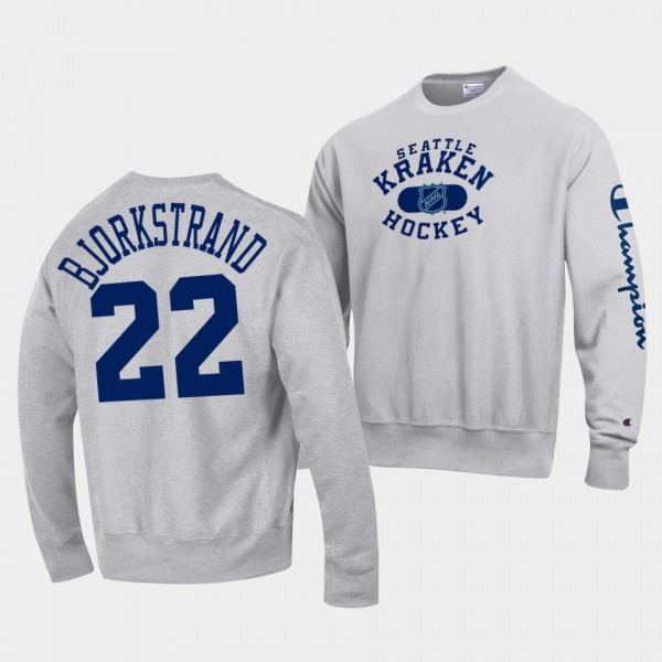 Seattle Kraken Oliver Bjorkstrand Champion #22 Gray Reverse Weave Sweatshirt