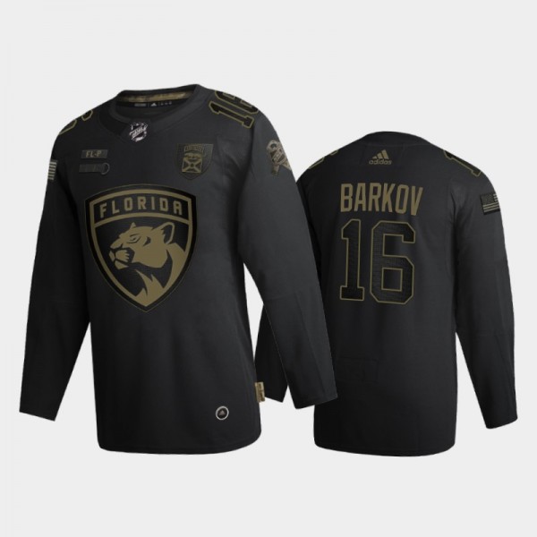 Men Florida Panthers Aleksander Barkov #16 2020 Veterans Day Authentic Black Jersey