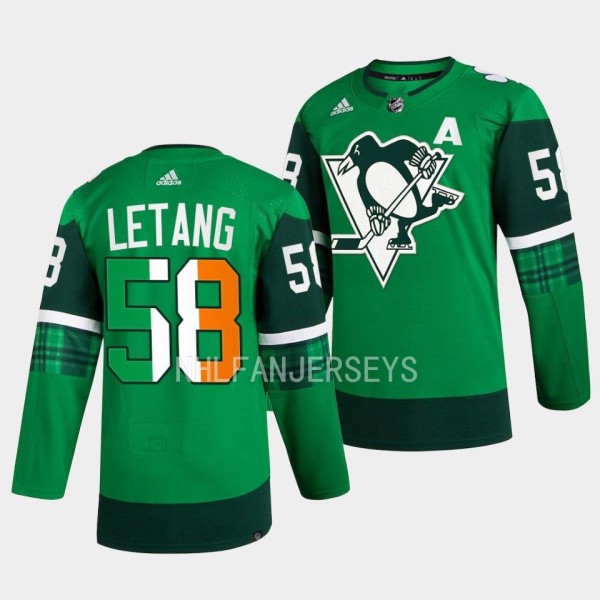 2023 St. Patricks Day Kris Letang Pittsburgh Penguins #58 Green Primegreen Authentic Jersey