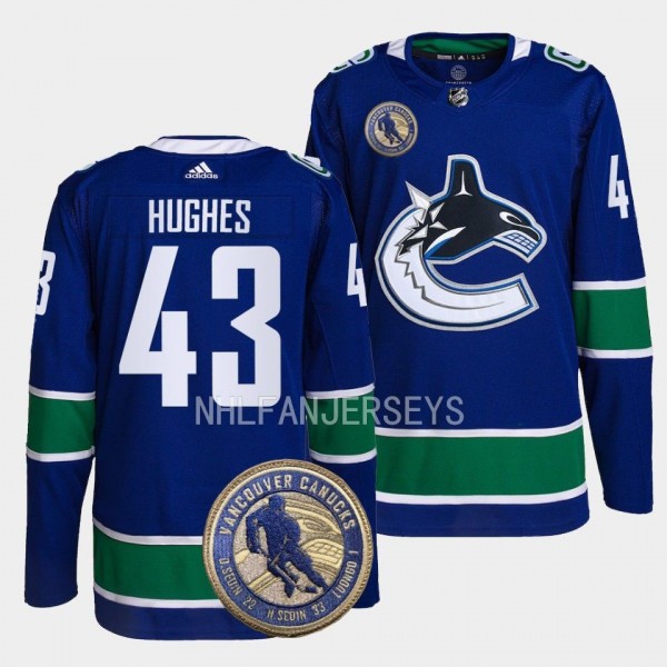 Vancouver Canucks 2022 HHOF Quinn Hughes #43 Blue ...