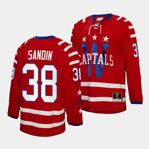 Rasmus Sandin Washington Capitals #38 2015 Blue Line Red Jersey Mitchell Ness