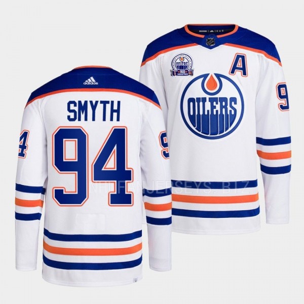 Edmonton Oilers 2022 Hall of Fame patch Ryan Smyth #94 White Away Jersey Men's