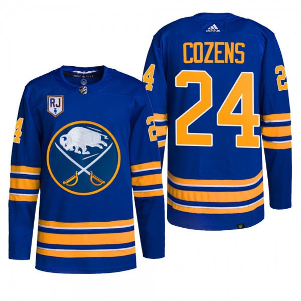 2022 Sabres Dylan Cozens Honor Rick Jeanneret patch Royal Jersey