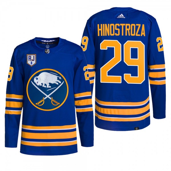2022 Sabres Vinnie Hinostroza Honor Rick Jeanneret patch Royal Jersey