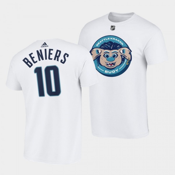 Seattle Kraken Mascot buoy Matthew Beniers #10 Whi...