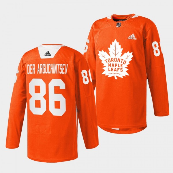 Toronto Maple Leafs Semyon Der-Arguchintsev 2022 Every Child Matters #86 Orange Jersey Warmup