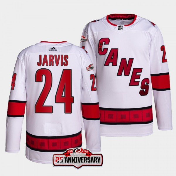 Carolina Hurricanes 25th Anniversary Seth Jarvis #24 White Jersey 2022-23 Authentic Away
