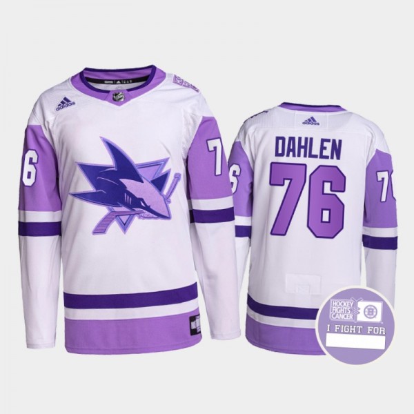 San Jose Sharks Jonathan Dahlen #76 Hockey Fights Cancer Jersey White Purple Primegreen