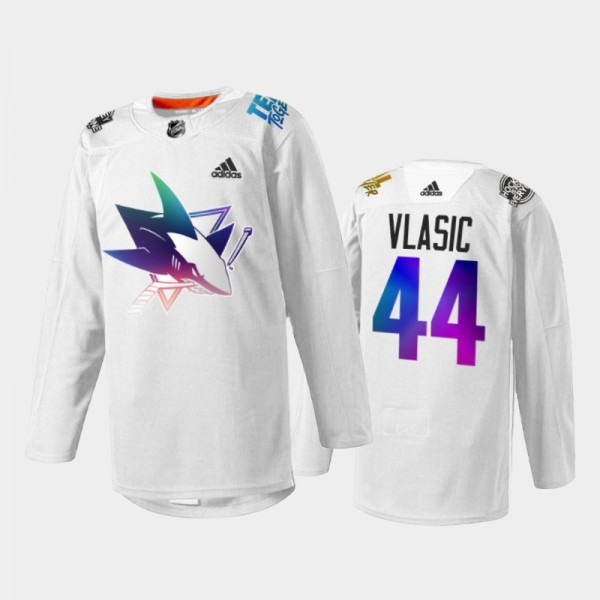 Marc-Edouard Vlasic San Jose Sharks Pride Night 2022 Jersey White #44 HockeyIsForEveryone
