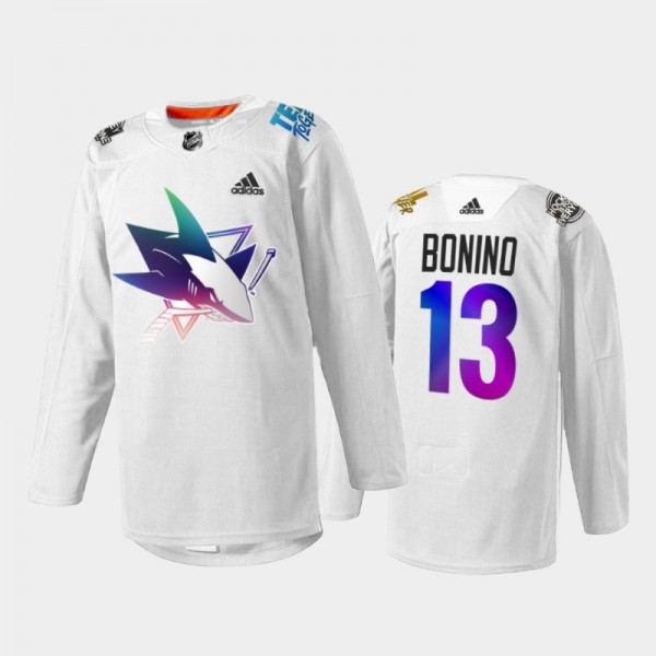 Nick Bonino San Jose Sharks Pride Night 2022 Jersey White #13 HockeyIsForEveryone
