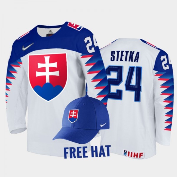 Pavol Stetka Slovakia Hockey White Free Hat Jersey 2022 IIHF World Junior Championship