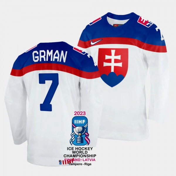 Mario Grman 2023 IIHF World Championship Slovakia #7 White Home Jersey Men