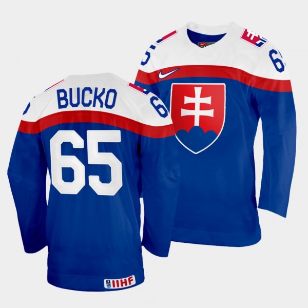 Martin Bucko 2022 IIHF World Championship Slovakia Hockey #65 Blue Jersey Away