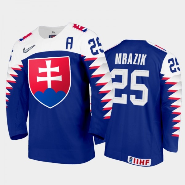 Men Slovakia Team 2021 IIHF World Junior Championship Michal Mrazik #25 Away Blue Jersey